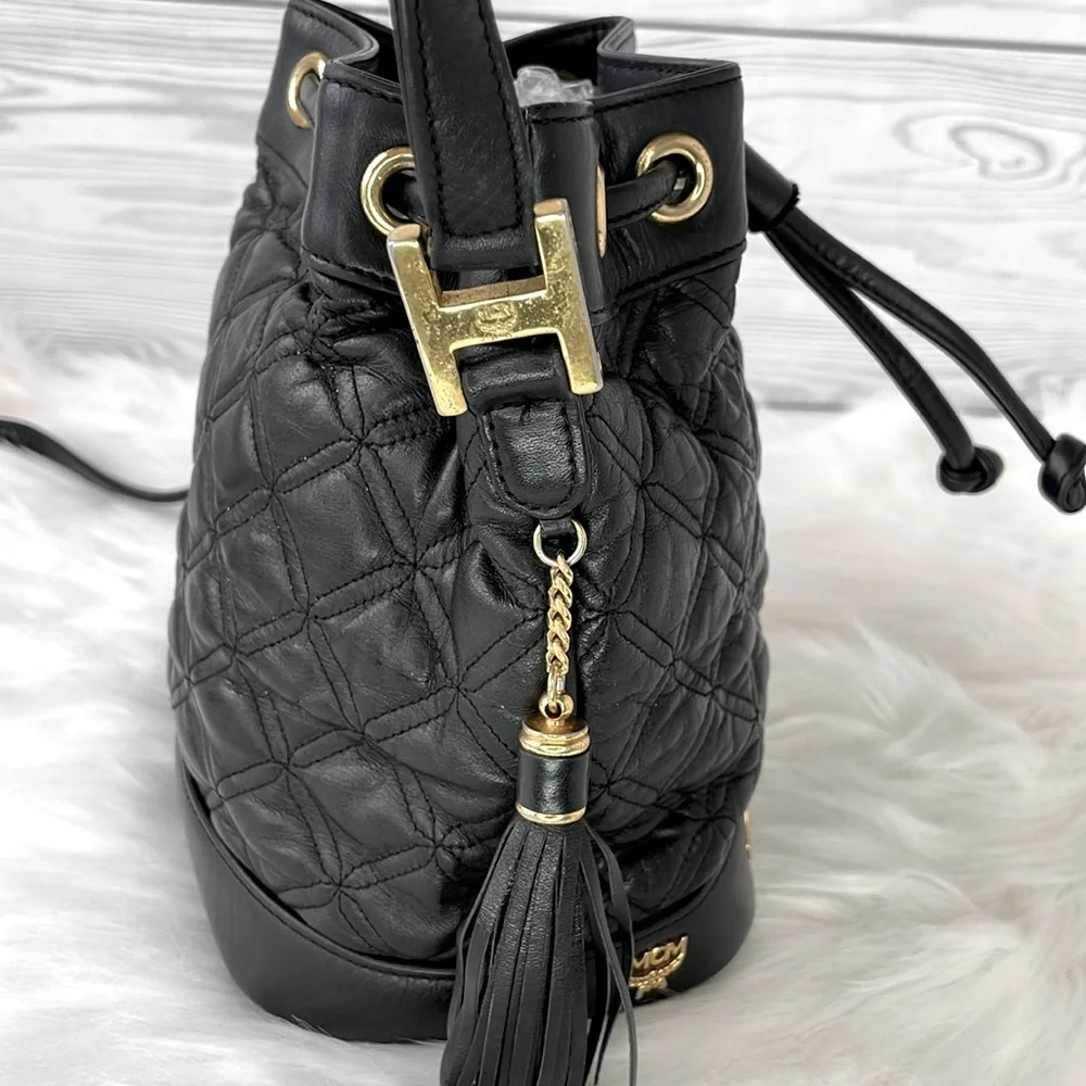 MCM‎ Black Quilted Leather Bucket Bag